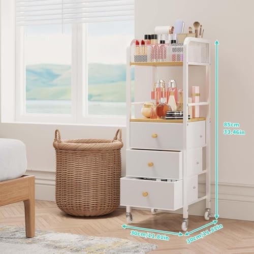 HapiRm Rolling Makeup Cart Organizer - Floor Skincare Make Up Storage with 3 Non-woven Fabric Drawers, Vanity Organizer Cosmetic Display Cases Holder for Skin Care Perfume Nail Polish Brush Hair Tool - Image 2