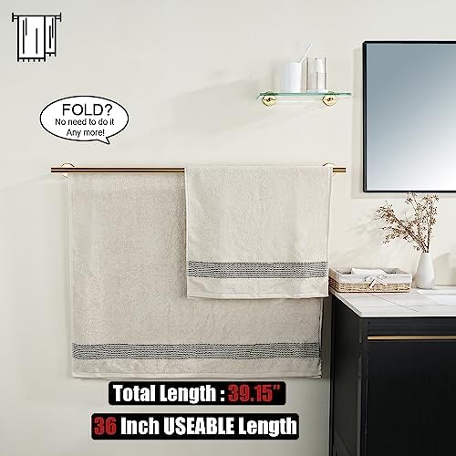 JQK Double Bath Towel Bar, Brushed Gold 39 Inch 304 Stainless Steel Thicken 0.8mm Towel Rack for Bathroom, Towel Holder Wall Mount, Useable Length 36 Inch, TB100L36-BG - Image 3