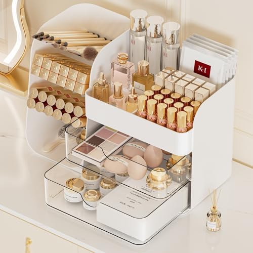Booklov Small Makeup Organizer for Vanity Countertop, White by Booklov