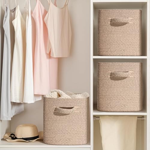 12 Inch Storage Cubes, 3 Pack Cube Storage Bins for Organizing, Cotton Rope Woven Baskets for Shelves, Bathroom, Kids Room, Closets, Baby Nursery - Image 5