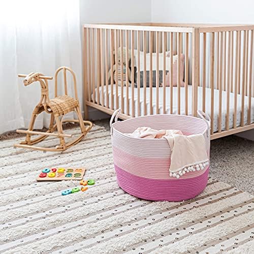 OrganiHaus Round Toy Basket & Blanket Basket, Cotton Rope 20x13" - Image 6