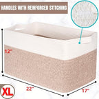 MINTWOOD Design 22in Extra Large Blanket Basket Holder Living Room, Rectangle Rope Woven Storage Basket with Handles for Laundry, Pool Towels, and Shoes, Dog Toy Organizer Bin Box, Light Brown - Image 7