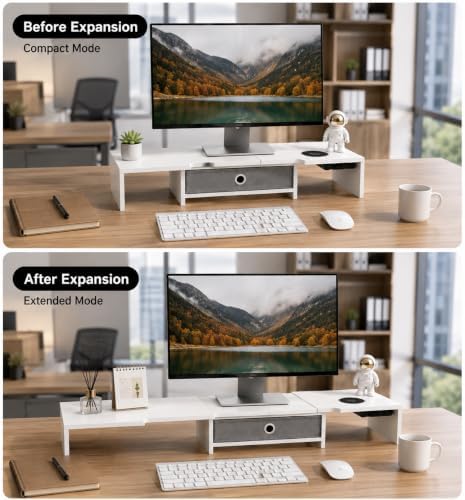 LAPTAIN Dual Monitor Stand Riser with Drawer, Adjustable Desk Organizer - Image 4