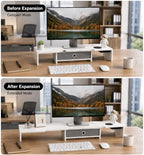 LAPTAIN Dual Monitor Stand Riser with Drawer, Adjustable Desk Organizer - Image 4