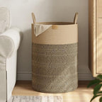 Nunsino Tall Laundry Basket Hamper 95L,Cotton Rope Storage Hamper with Reinforced Handles,Decorative Blanket & Toy Basket for Living Room, Bedroom, Nursery, Dark Brown by Nunsino