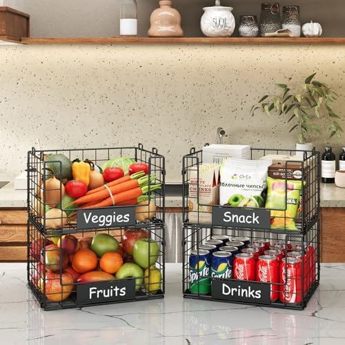 JKsmart 4 Pack XL Stackable Wire Baskets, Pantry Organizers and Storage - Image 2