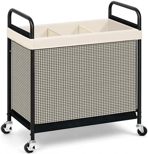 STORAGE MANIAC Rolling Laundry Hamper with Wheels 3-Section Laundry Sorter Rolling Laundrys Basket on Wheels with Removable Bag Clothes Hamper Laundrys Organizer Cart Bathroom Bedroom 120L Beige by STORAGEMANIAC
