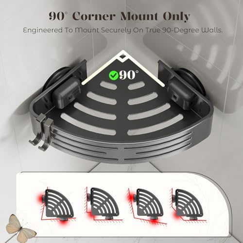 Corner Shower Caddy Suction Cup,Shower Shelves with Hooks,No Drilling Powerful Suction Bathroom Organizers and Storage,Removable Waterproof Rustproof Shower Bathroom Accessories Decor(Grey 3Pack) - Image 6