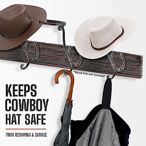 Cowboy Hat Rack - Set of 2 Decorative Wall-Mounted Holder - Heavy-Duty Iron Hanger and Organizer DIY Kit for Hats, Coats and Keys - Rustic Western Horseshoe Hooks for Storage and Display - Image 6