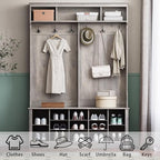 Wodeer Hall Tree with Bench and Shoe Storage, 53" Farmhouse 4-in-1 Mudroom Storage Organizer with Coat Rack, 6 Hooks, 12 Shoe Cubbies, Adjustable Shelf, for Entryway, Hallway, Living Room, Grey - Image 3