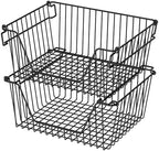 Stackable Wire Metal Baskets Sturdy Cabinet Organizer Wire Pantry Freezer Bin with Handle for Home Bathroom Kitchen Fruit Vegetable Organization, Black, 2Packs by blitzlabs