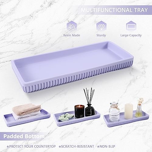 XLHOMO Resin Light Purple Bathroom Accessories Set 5 Pcs, Lotion Soap Dispenser, Toothbrush Holder, Bathroom Tumbler, Qtip Holder and Vanity Tray, Bathroom Countertop Organizer Set for Home Apartment - Image 5