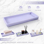 XLHOMO Resin Light Purple Bathroom Accessories Set 5 Pcs, Lotion Soap Dispenser, Toothbrush Holder, Bathroom Tumbler, Qtip Holder and Vanity Tray, Bathroom Countertop Organizer Set for Home Apartment - Image 5