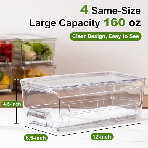 ANDGOO Pull-Out Fridge Organizer Bins, 4-Pack, Drain Tray, Clear - Image 2