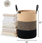 VIPOSCO 72L Tall Woven Rope Laundry Hamper, Leather Handles, Brown & Black - Image 5