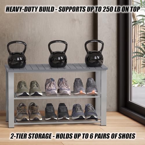 Simple Houseware Wooden Top Shoe Rack Bench for Entryway, Grey - Image 6