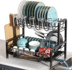 BOOSINY 2 Tier Black Stainless Steel Dish Drying Rack for Kitchen Counter by Boosiny