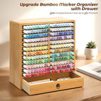 Marker Organizer, 24 Slots Wooden Storage for Up to 216 Markers with Drawer - Image 2