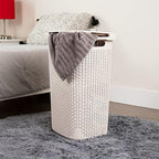 Mind Reader Tall Tapered Laundry Hamper with Lid, 60L Clothes Basket, Narrow Base Design for Bathrooms, Closets and Laundry Rooms, Plastic, 2 Pack, Ivory - Image 2