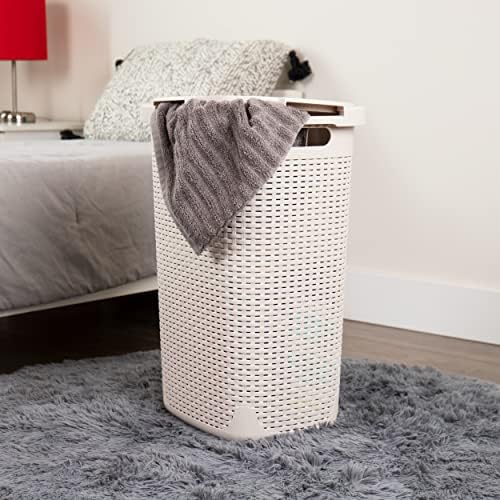 Mind Reader Tall Tapered Laundry Hamper with Lid, 60L Clothes Basket, Narrow Base Design for Bathrooms, Closets and Laundry Rooms, Plastic, 2 Pack, Ivory - Image 2