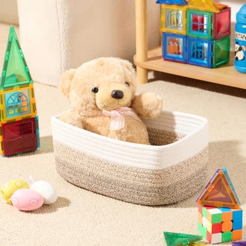 MiniArk Small Storage Baskets for Organizing | Closet Organizer Bins | Shelf Toy Basket | Woven Rope Baskets | Cube Decorative Box | Shallow Basket |11.5x7.5x4.7”| 4 Packs Gradient Brown - Image 4