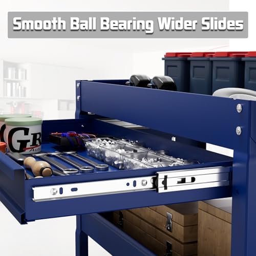 3 Tray Rolling Tool Cart with Drawers, 400 LBS Capacity Mechanic Tool Cart on Wheels, Heavy Duty Utility Cart with Pegboard, Metal Work Cart for Garage and Repair Shop, Blue - Image 3