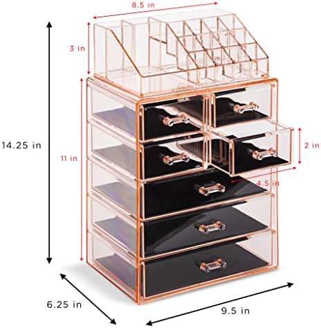 Sorbus Makeup Organizer, 7-Drawer Acrylic 2-Piece Set (Pink) - Image 3