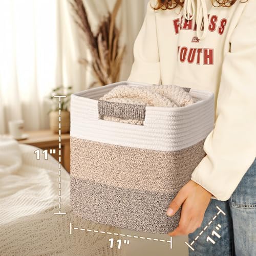 11 Inch Storage Cubes, 6 Pack Cube Storage Bins for Organizing, Cotton Rope Woven Baskets for Shelves, Bathroom, Kids Room, Closets, Baby Nursery - Image 4