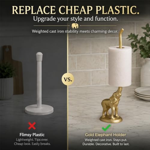WallCharmers Gold Elephant Paper Towel Holder & Metal Toilet Paper Stand - Image 6
