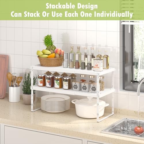 RUILALIFE Expandable Cabinet Organizer Shelf With Adjustable Height, Stackable Kitchen Countertop Organizer Rack, Adjustable Shelf Riser For Kitchen Counter, Pantry, Cupboard, Desk, Tabletop - Image 6