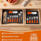 Orange Silverware Set with Expandable Drawer Organizer for 6-24 Piece Stainless Steel Flatware Set with Spoons, Forks, Knives, Heavy Duty Mirror Polished for Home/Kitchen/Restaurant (Orange-Silver) - Image 2