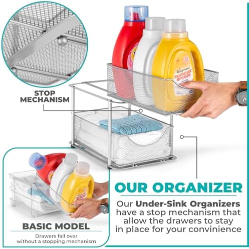 Sorbus Pull-Out Under Sink Organizer, Mesh Construction (Silver, 2 Pack) - Image 4