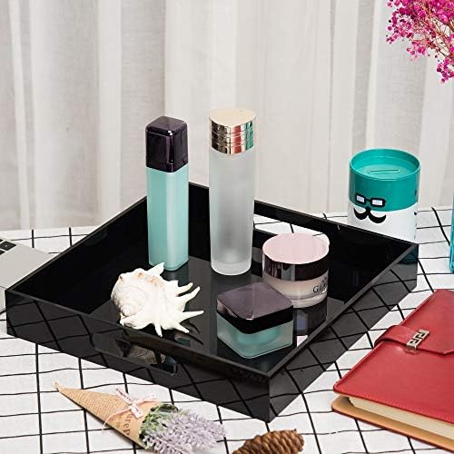 Glossy Black Sturdy Acrylic Serving Tray with Handles - 12x12 Inch Multipurpose Tray for Coffee, Appetizers, Breakfast, and More - Image 6