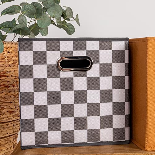 Household Essentials Fabric Storage Bins 6 Piece Set, Checkerboard White and Black - Image 6