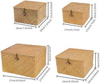 Moosky Wicker Shelf Baskets with Lid, Handwoven Seagrass Storage Basket Bins Square Gift Boxes for Shelves Home Decor Organizer (Natural, Set of 4) - Image 2