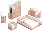 BLU MONACO | Rose Gold Desk Organizer Set | 6 Piece Metal Office Desk Organizer with Mail Sorter, Pen Cup, Sticky Note Holder, Magazine File, Card Holder, Paper Tray | Desk Organizers and Accessories by Blu_Monaco