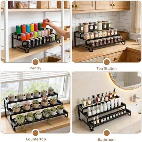 Expandable Spice Rack Organizer for Cabinet 3 Tier Spicy Shelf Black 1Pack - Image 4