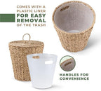 84ECO 3 Gallons Seagrass Waste Basket with Lid and Liner - Wicker Trash Can - Image 2