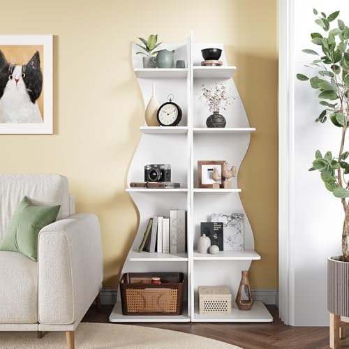 LITTLE TREE 70-Inch Corner Shelf, Seaweed Shaped Etagere Display Bookshelf, Freestanding 5-Tier Wall Shelves for Small Spaces, Bedroom, Living Room, 2 Pack, White - Image 4
