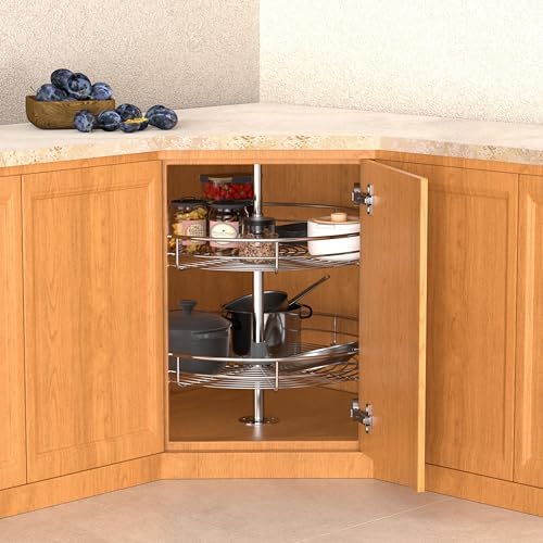 JOWBOOW 32 1/4" Chrome Corner Cabinet Lazy Susan, Full Circle Corner Cabinet Lazy Susan Replacement Shelves, Minimum Cabinet Size 36 inches, Rotating Rack for Corner Base Kitchen - Image 2