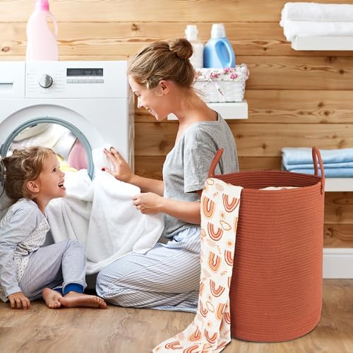 XUANGUO Cotton Rope Laundry Basket Hamper for Clothes Large Rust Red - Image 4