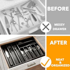 SpaceAid 2.5" High Bamboo Silverware Drawer Organizer with Labels, Kitchen Utensil Expandable Tray Holder for Flatware, Cutlery, Spoon and Knives Drawer Storage Organization (Black) - Image 2
