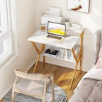 ODK 27.5 Inch Small Desk with Storage & Monitor Stand, White Marble - Image 5