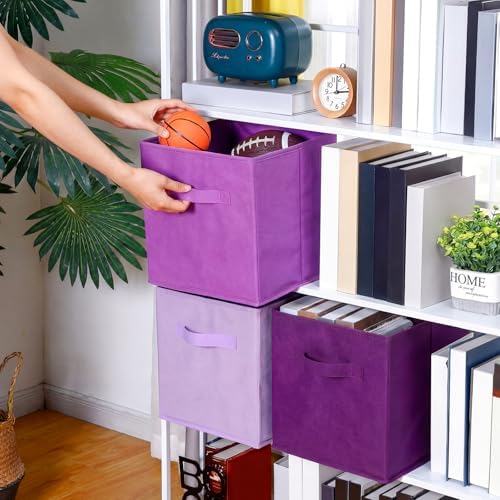 Karenhi 6 Pack Cube Storage Bins, Purple Fabric Organizer - Image 4