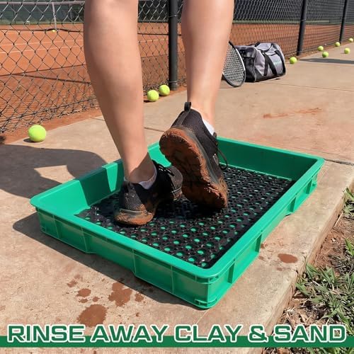 Cinnvoice Tennis Court Shoe Cleaning Tray with Brush Mat, Clay & Sand Removal for Courts, Sports Facilities, Entryway Boot Cleaner, 24 x 16.5 x 3.7 Inches - Image 2