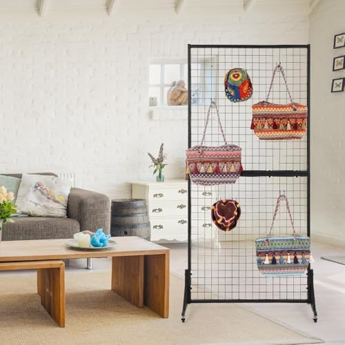 3' x 6' Grid Wall Panels Standing Wire Grid, Sturdy Display Rack with T-Base Wheels Freestanding Gridwall Panel Tower for Shows, Black - Image 2