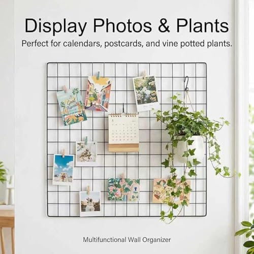 Kaforise Painted Wire Wall Grid Panel, Multifunction Photo Hanging Display and Wall Storage Organizer, Pack of 2, Size:23.6"x 23.6", Square Black - Image 3