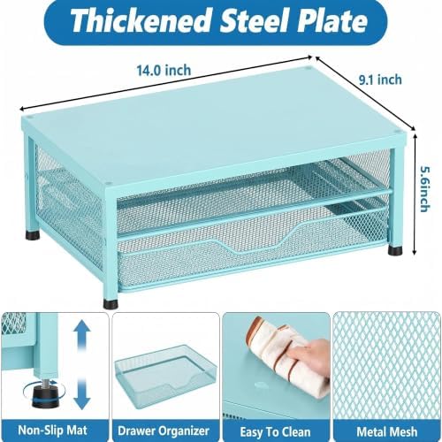 OPNICE Computer Monitor Stand Riser, Desk Organizer with Drawer, Printer & Laptop Stand, Office Desk Accessories & Workspace Desktop Organizers Storage for Office Supplies(Blue) - Image 7