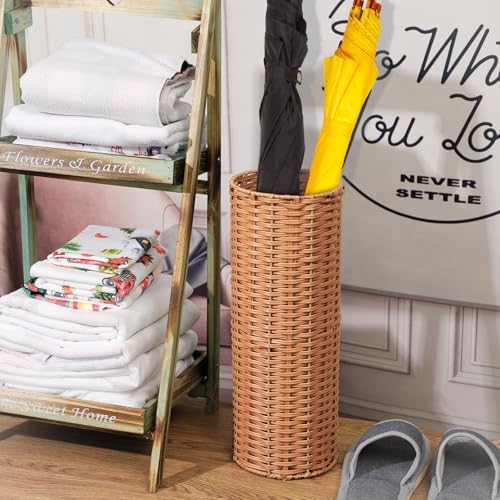 Weysat Woven Rattan Umbrella Stand Holder for Entryway,Cylindrical Style - Image 2