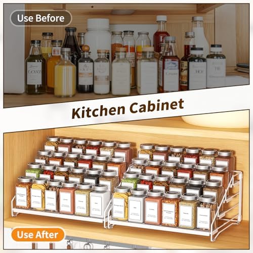 BOIVSHI Spice Organizer for Cabinet, Depth Adjustable Spice Rack, White - Image 5